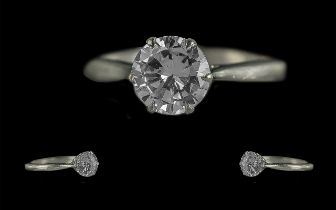 18ct White Gold - Attractive Single Stone Diamond Set Ring. Marked 18ct to Shank. The Round