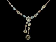 Ladies 18ct White Gold Superb Multi-Stone Set Necklace, set with pale blue topaz & quartz and