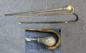 Horatio Nelson Interest. Three Walking Sticks, 1 Silver Banded, 1 Attributed to Horatio Nelson