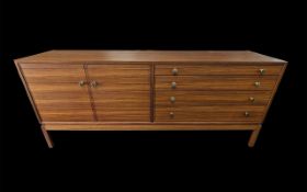 Stylish Teak Sideboard, with two cupboards and four drawers, measures 176 cm length, 43 cm depth and