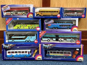 Collection of Siku Die Cast Models, including 3733 Midi Town Bus, 3732 Setra Doubledecker Coach,