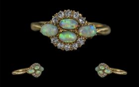 Antique Period - Attractive and Exquisite 18ct Gold Opal and Diamond Set Ring, Excellent Design /