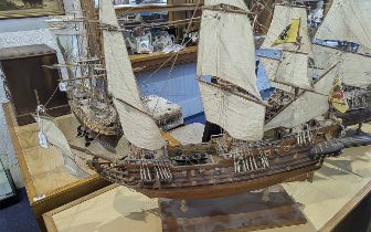 Scratch Built Three Mast Galleon and rigging, length 32'', width 38''.