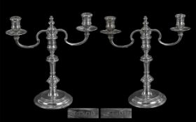 Elizabeth II Fine Pair of Sterling Silver 2 Branch Candelabra, Solid Construction, Excellent Form.