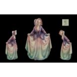 Hertwig & Co Katzhutte Hand Painted Large Porcelain Figure ' Lady In 19th Century Long Dress. Issued