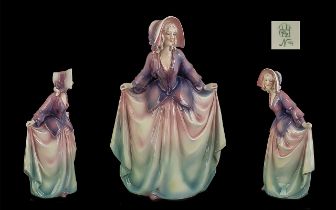 Hertwig & Co Katzhutte Hand Painted Large Porcelain Figure ' Lady In 19th Century Long Dress. Issued