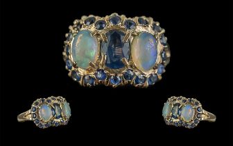 Ladies - Attractive 9ct Gold Opal and Blue Sapphire Set Dress Ring, Not Marked but Tests Gold. Opals