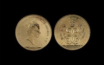 Queen Elizabeth The Queen Mother 1900 - 1990 22ct Gold Five Pound Coin, date 1990, mint condition,