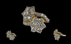 18ct Yellow Gold - Contemporary and Outstanding Double Cluster Diamond Set Statement Ring. Full