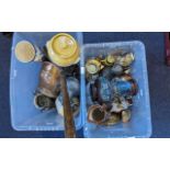 ( 2 ) Large Boxes of Mixed Collectables. Includes Copper ware, Pewter, Bed Pan, Oriental Ware,