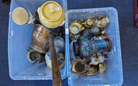 ( 2 ) Large Boxes of Mixed Collectables. Includes Copper ware, Pewter, Bed Pan, Oriental Ware,