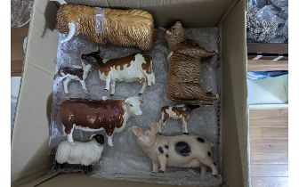 Collection of Eight Beswick Animal Figures, mostly with breaks, but present. Highland Cattle,