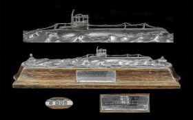 Historical Interest. Early 20th Century Superb Sterling Silver Cast Model of The Submarine H.M.S