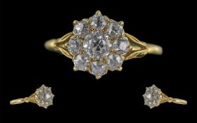 Antique Period Ladies - Attractive 18ct Gold Diamond Set Dress Ring ( Flower head Design ) Gallery