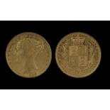 Queen Victoria 22ct Gold Young Head - Shield Back Full Sovereign, date 1885, Melbourne Mint, Toned -