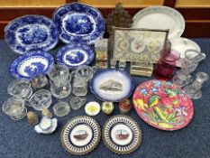 Box of Assorted Glassware & Pottery, including a quantity of mixed plates, a glass dressing table