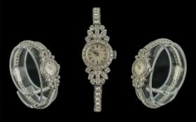 Art Deco 1930s Swiss Made Platinum - Diamond Set - Ladies Mechanical Cocktail Watch with diamond set