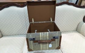 Early 20th Century Travelling Case, leather strap work, chromed locks, Art Deco style striped
