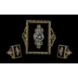 Antique Period - Attractive 19th Century 9ct Gold Diamond and Black Enamel Dress Ring of Rectangular