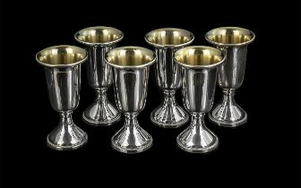 A Fine Set of 6 Sterling Silver Tots, with Gilt Interiors, Marked to Base - Sterling Webb 28, Height