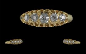Antique Period Pleasing Ladies 18ct Five Stone Diamond Set Ring, the diamonds of good colour and