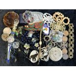 Good Collection of Costume Jewellery. Includes Beads, Necklaces, Bracelets, Brooches, Compact etc.