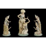 large Lladro Gres Figure Group 'Graceful Duo', modelled as a pair of exotic Eastern female