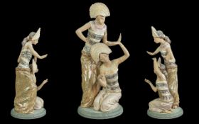 large Lladro Gres Figure Group 'Graceful Duo', modelled as a pair of exotic Eastern female