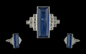 Ladies Art Deco Period Superb Platinum Set Sapphire and Diamond Set Dress Ring. c.1920's. Set with a