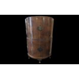 1930's Burr Walnut Cocktail Cabinet, bow fronted corner unit, the interior lined with mirrors and