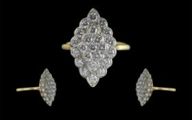 Ladies - Excellent 18ct Gold Marquise Shaped Diamond Set Cluster Ring, Marked 18ct Gold to Shank.