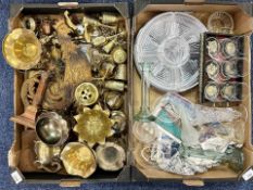 Box of Assorted Brassware, including candlesticks, bowls, goblets, pots, dishes, etc.