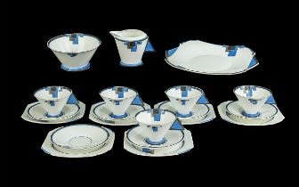 Art Deco Shelley Vogue Pattern 'Blocks' No. 11788 Teaset, cups with triangular handles, in white