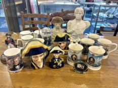 Two Boxes of Lord Nelson Memorabilia, to include Royal Doulton character jug D6932, character jug