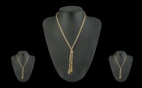 A Superb Quality 9ct Two Tone Gold Necklace with Tassel Drops, Excellent Design and Craftsmanship,