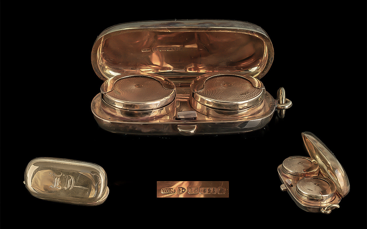 Victorian Period - Excellent Quality 15ct Rose Gold Double Sovereign Hinged Holder with Push