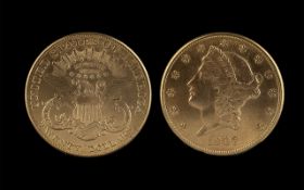United States of America 20 Dollars Liberty Head Gold Coin, date 1907, weight 33.34g, EF condition -