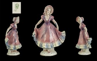 Hertwig & Co Katzhutte Hand Painted Porcelain Figure ' Lady at the Dance ' c.1930's. Katzhutte