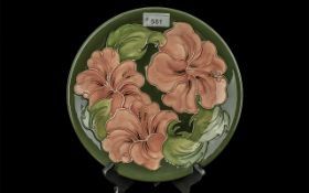 Moorcroft Plate, large 10'' Hibiscus pattern plate.