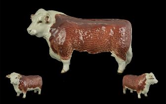 Beswick Hand Painted Farm Animal Figure ' Hereford Bull ' Model No 1363A. Designer A. Gredington.