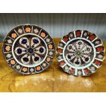 Two Royal Crown Derby Plates comprising a 9'' circular shaped edge and an 8'' scalloped edge plate.