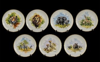 David Shepherd Wall Plates, all depicting wild animals. Comrpising Rhinoceros, Cheetah, Zebra, The