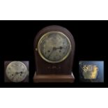 Mahogany Edwardian Mantle Clock, silvered dial, Arabic numerals, string inlay, spring driven