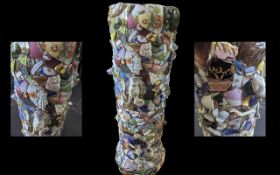 Adapted Chimney Pot, With Applied Porcelain Scraps And Fragments, Ideal Stick Stand. Height 26.5