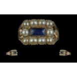 Antique Period - Attractive 15ct Gold Seed Pearl and Blue Sapphire Set Ring. Closed Back, Not Marked