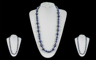 An Excellent Lapis-Lazuli Free Form Beaded Necklace of Excellent Colour. Size of Largest Beads 18