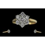 18ct Gold - Attractive Diamond Set Cluster Ring, Marked 18ct to Interior of Shank.
