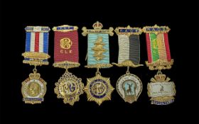 A Fine Collection of Sterling Silver Gilt and Enamel Masonic ' Buffalo ' Medals with Ribbons. All