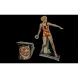 Royal Dux Figurine, 9.5'' tall, depicting a lady throwing a discus. Marked to base, slight chip to