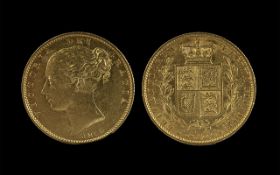 Queen Victoria 22ct Gold Young Head - Shield Back Full Sovereign, date 1852, toned with nicks,